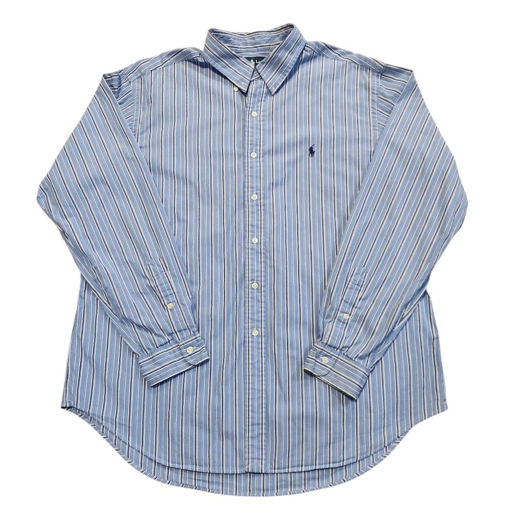 Ralph Lauren Blue Striped Oxford Shirt Old Money Aesthetic Classic Fit Men's XXL
